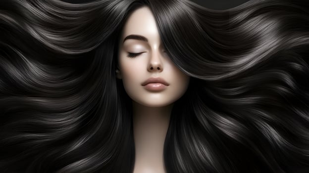 Alluring and Captivating Woman with Smooth Shiny Long Dark Hair photo