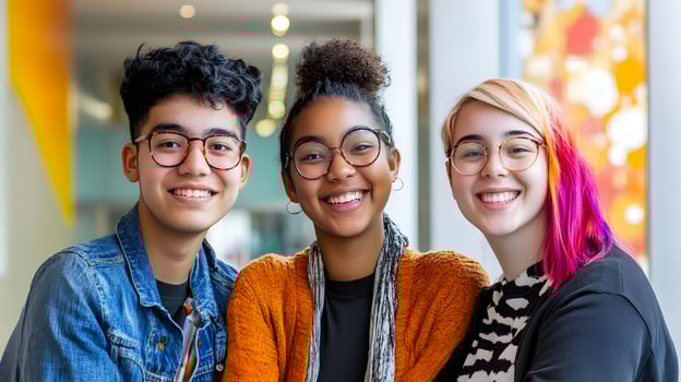 Happy and Diverse Group of University Students Studying Together,Showing Friendship,Positivity and Inclusion on a Modern College Campus photo
