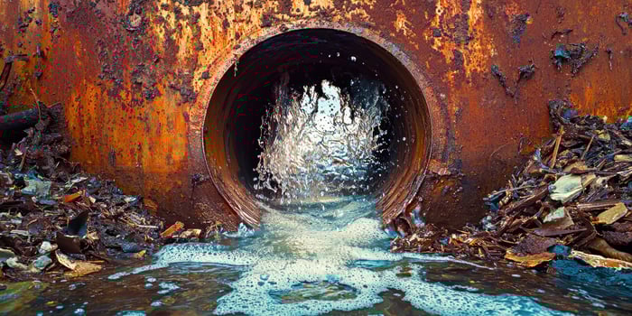 A rusted pipe with water coming out of it photo