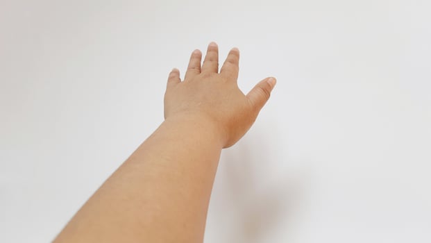 Human hand reach something. Isolated on white background photo