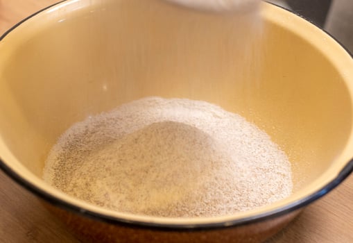 Close up shot of the sifted flour photo