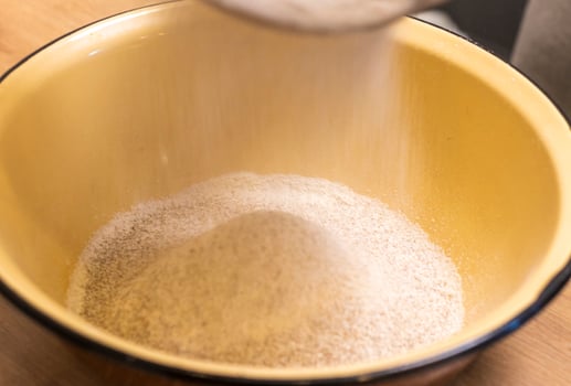 Close up shot of the sifted flour. Baking photo