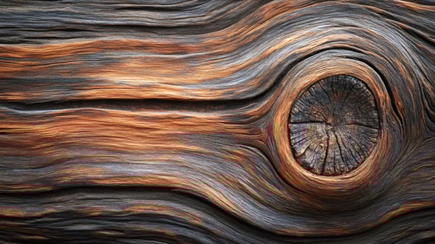 Close-up of weathered wood grain showing growth rings and knot photo