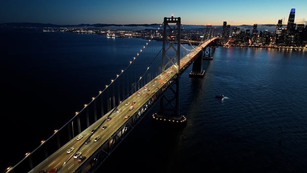 Aerial Landscape of Oakland Bay Bridge in Oakland California United States. photo