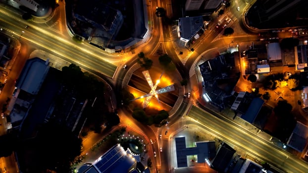 Aerial Roundabout Traffic at Goiania Goias Brazil . Buildings Office. photo