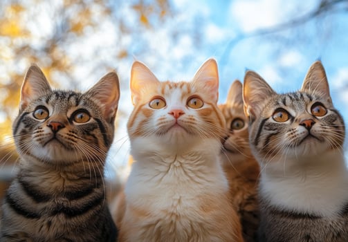 Cats with different colors staring at something photo