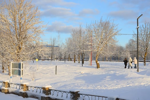 In this Winter Wonderland, a snowy landscape shows people enjoying the serene outdoors photo