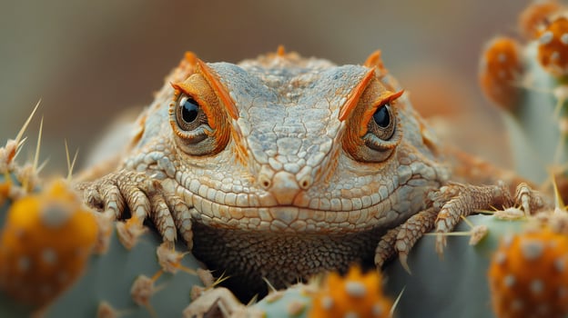 Phrynosoma mcalli hiding in a cactus in the desert photo