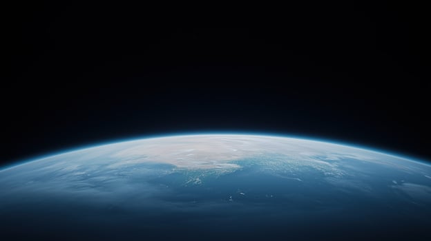 Holographic Display of Earth Rotating with Real-Time Data in Space View, Technology and Innovation in Global Connectivity, Earth Surface from Space, Futuristic Visualization Concept photo