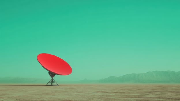 Desert Landscape with Red Satellite Dish and Vast Sky for Technology and Communication Concepts photo