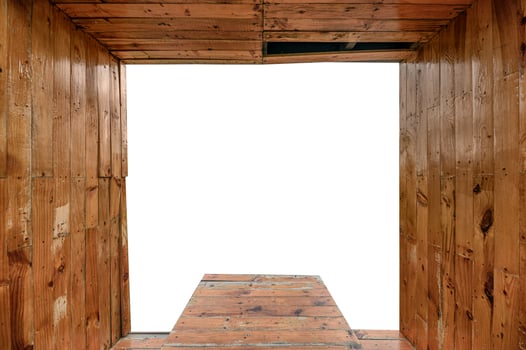Inside of wooden brown planks box photo