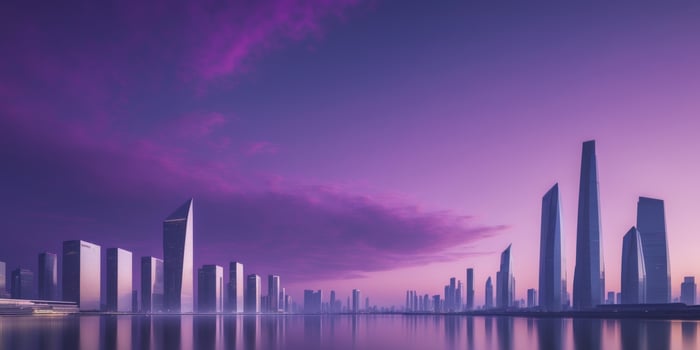 City skyline with a purple sky in the background photo