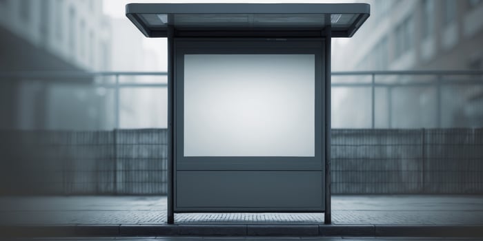 Empty light box mockup at bus stop advertising display promotional mediaEmpty light box mockup at bus stop advertising display promotional media. photo
