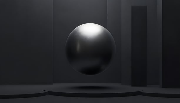 A black and white image of a shiny ball in a room photo