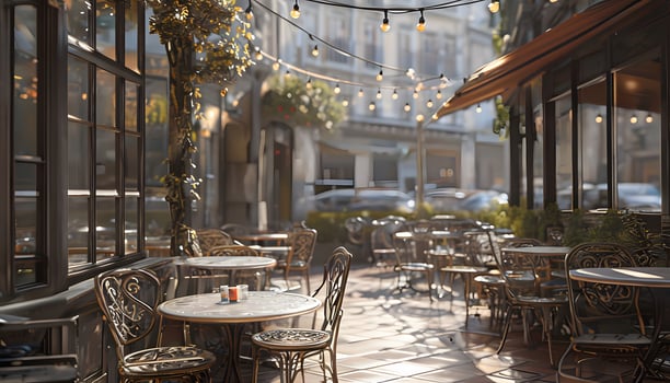 A restaurant with tables and chairs outside photo