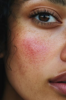 Natural beauty highlighted by skin texture and warm light in close-up view photo