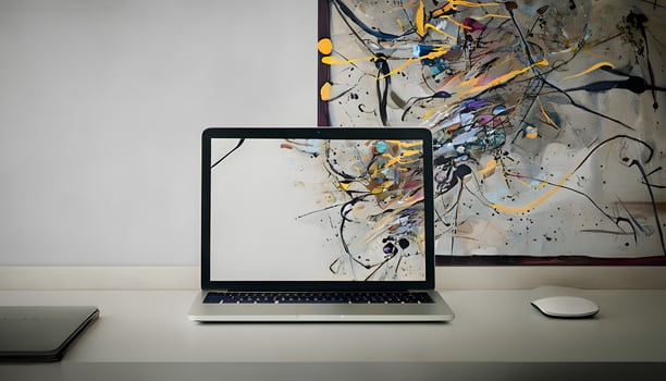 A laptop sitting on a desk photo