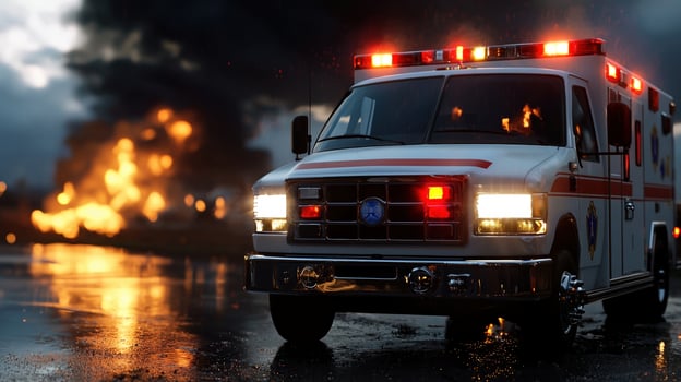 A fire truck is driving down the road photo