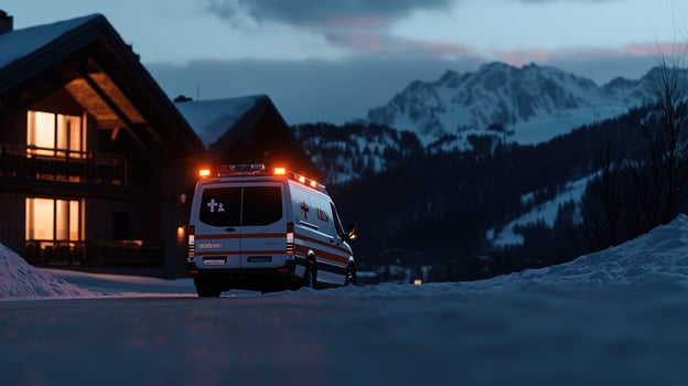 Ambulance in the snow at night photo
