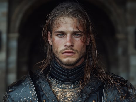 Portrait of a medieval knight in armor photo
