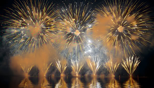 Fireworks over the water with reflection photo
