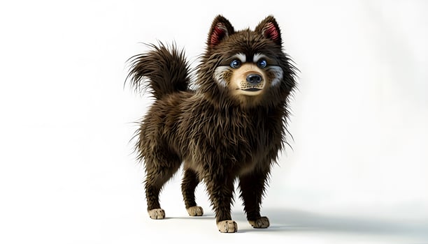 A dog with a long tail standing on a white background photo