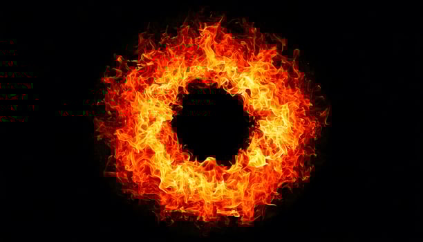 Ring of fire orange red flames swirling dynamically on dark background, powerful, intensity, energy, power and dynamic visual branding. photo