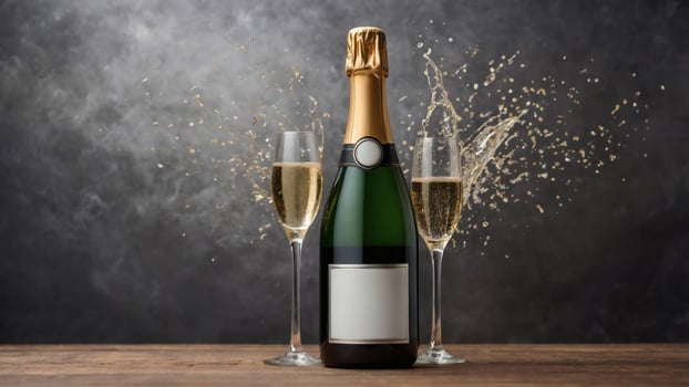 Celebrate with sparkling champagne This image shows a bottle of champagne with two glasses, ready for a toast. photo