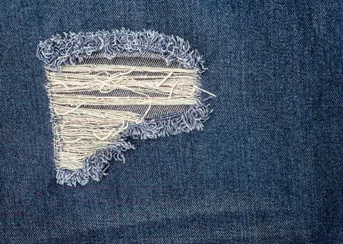 Close up texture blue ripped jeans background photo