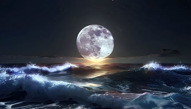 A full moon is seen over the ocean at night photo