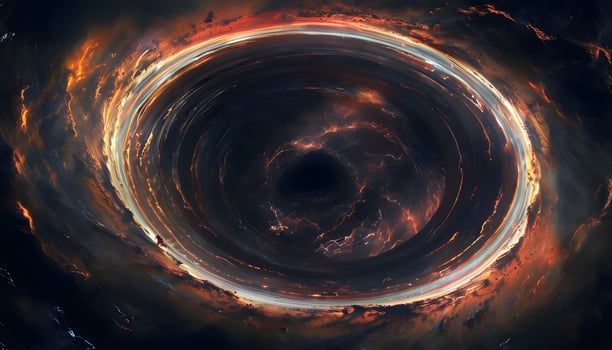 A black hole is seen in the center of a dark space photo