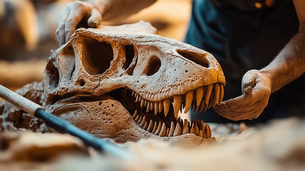 a man is working on a dinosaur sculpture photo