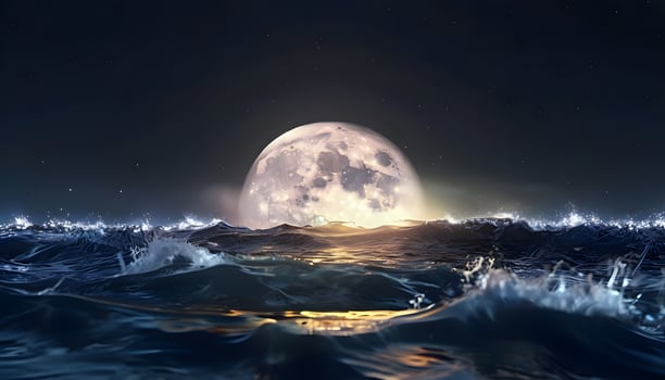 A full moon is seen over the ocean at night photo