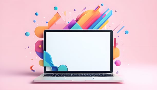 Laptop with blank screen on pink background photo