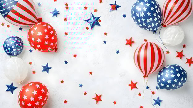 Festive Red White and Blue Balloons with Stars on a Bright Background photo