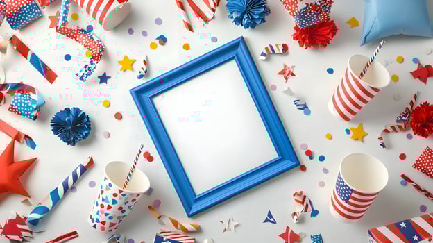 Colorful Frame Surrounded by Party Decorations and Confetti photo