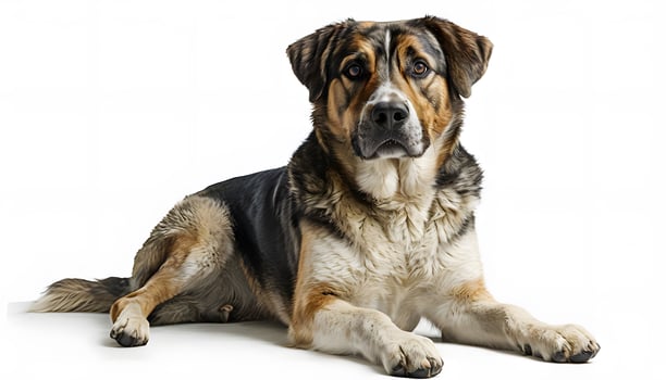 A large dog is sitting on the floor photo