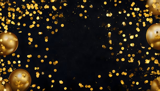 Golden confetti on black background photo