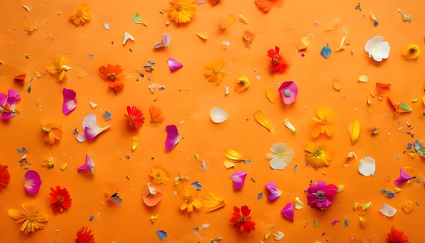 An orange background with many colorful flowers photo