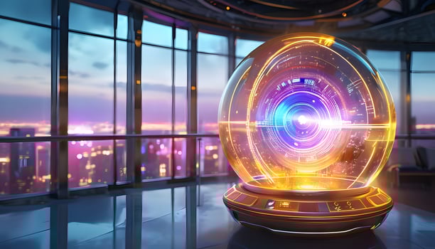 A futuristic looking glass sphere with a glowing light photo