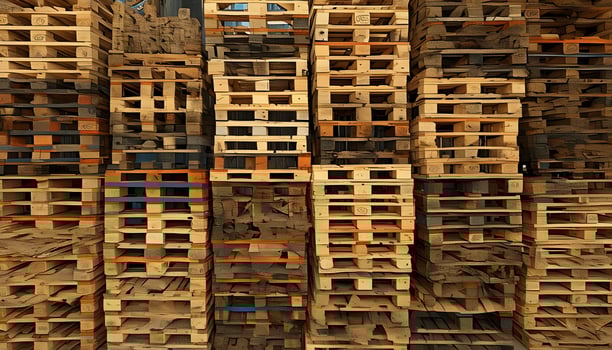 A large pile of wooden pallets stacked together photo