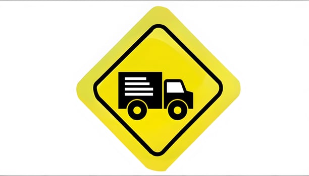 A yellow and black sign with a truck on it photo