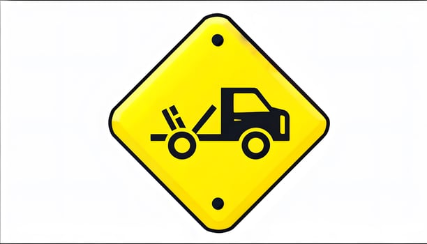 A yellow and black sign with a truck on it photo