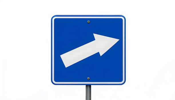 A blue and white road sign with an arrow pointing in the opposite direction photo
