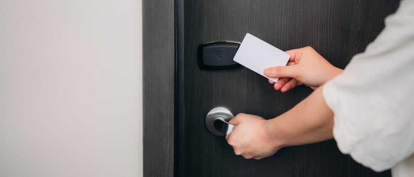 Hotel door access with electronic key cards. Simplified locking and unlocking for enhanced safety and convenience. photo