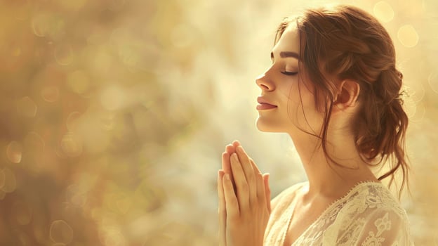 A beautiful woman praying to God, christian woman photo
