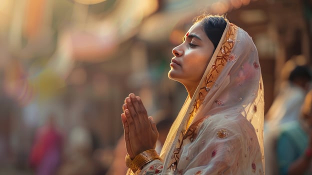 A beautiful woman praying to God, photo