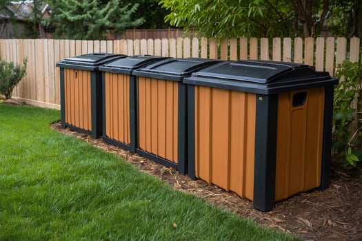 Recycling bins in public areas with distinct labels, helping people sort waste efficiently and support sustainability photo