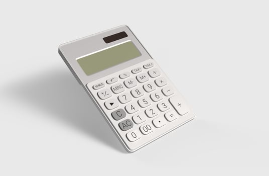 white calculator with numbers on white backdrop photo