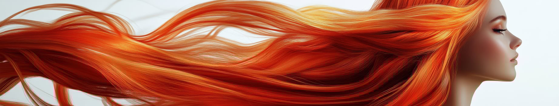 Flowing ginger hair moves gracefully in a gentle breeze outdoors photo